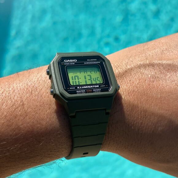 Casio W-217H Mod Green Gel Filter Green Case and Silicone Strap 50m Digital NIB - Picture 13 of 17